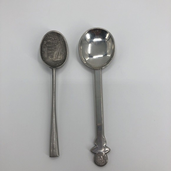 Stieff Joseph Copeland Pewter 1675 Chuckatuck & Pilgrim Landing Spoons Lot of 2 - Picture 1 of 11